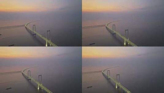 深圳中山翠亨新区深中大桥车流夜景日出航拍高清在线视频素材下载