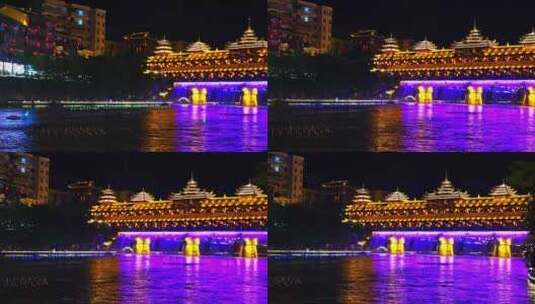 湖北恩施宣恩县风雨桥夜景夜色侗族建筑高清在线视频素材下载