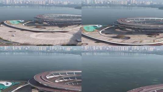 竖版航拍长沙梅溪湖城市岛高清在线视频素材下载