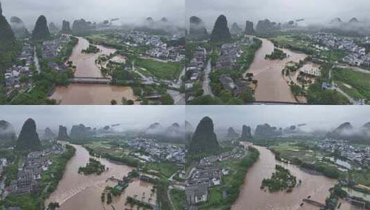 桂林夏季暴雨洪水航拍高清在线视频素材下载