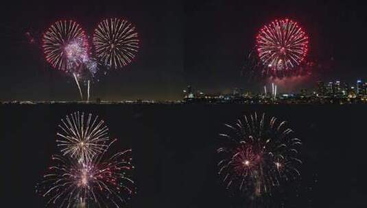 城市烟花跨年夜城市夜空焰火高清在线视频素材下载