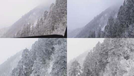 缆车窗外银装素裹的山林雪景高清在线视频素材下载