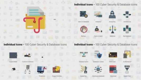 简约100个网络安全和数据库图标AE模板高清AE视频素材下载
