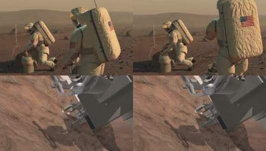 航员在火星表面工作的动画高清在线视频素材下载