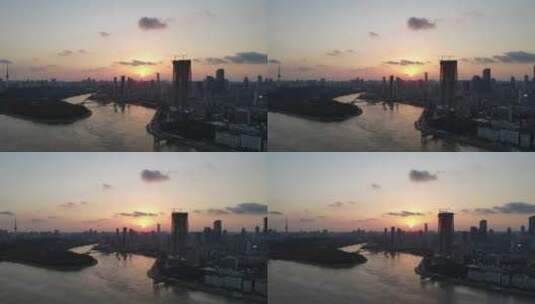 武汉长江汉江城市日落晚霞夕阳航拍高清在线视频素材下载