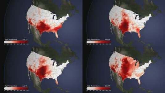一张动画地图显示了袭击美国的热浪高清在线视频素材下载