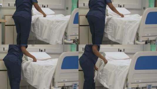 医务人员在医院铺床高清在线视频素材下载
