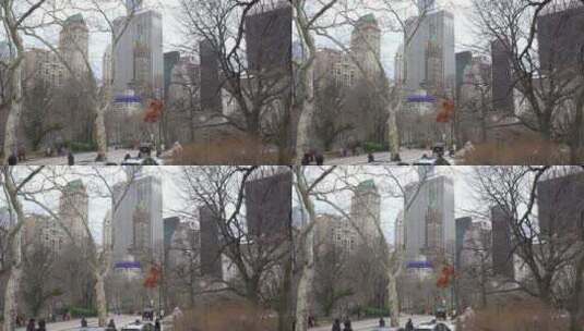 行人穿过纽约市的中央公园高清在线视频素材下载