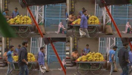 街道上的香蕉小贩高清在线视频素材下载