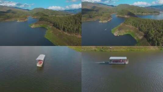 泰国旅游视频湖面上前行的泰国游船高清在线视频素材下载