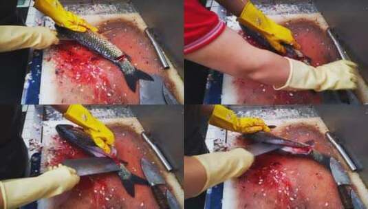 实拍超市杀鱼过程高清在线视频素材下载