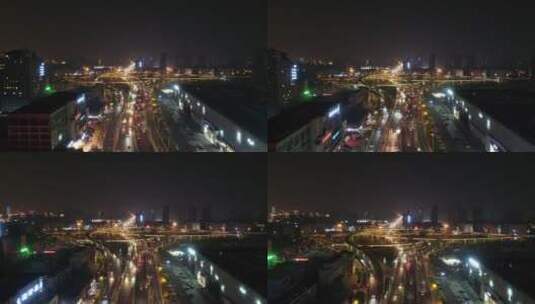 航拍山东济南城市高架桥夜景交通高清在线视频素材下载