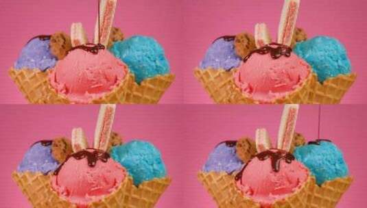 巧克力糖浆冰淇淋_组合物高清在线视频素材下载