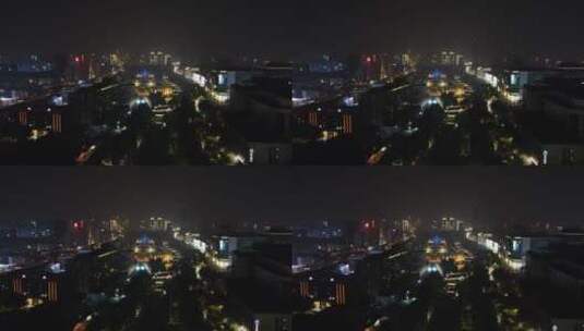 济南泉城广场宽厚里夜景航拍高清在线视频素材下载
