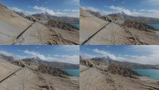 西藏喀什盘龙古道雪山湖泊风光高清在线视频素材下载