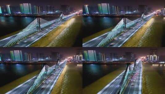 绚丽多彩的湘江银盆岭大桥夜景-竖版高清在线视频素材下载