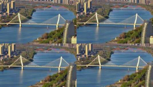 （长焦航拍）4K沈阳富民桥浑河两岸高清在线视频素材下载