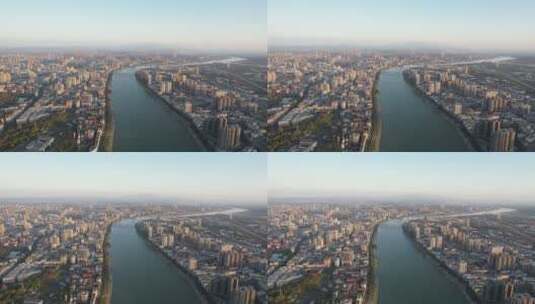 航拍衡阳湘江公铁大桥城市天际线高清在线视频素材下载