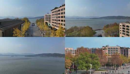 《4K超清》杭州西湖步行街航拍高清在线视频素材下载