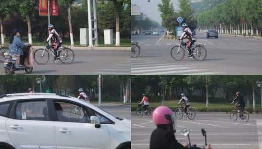 马路上骑自行车运动的人高清在线视频素材下载