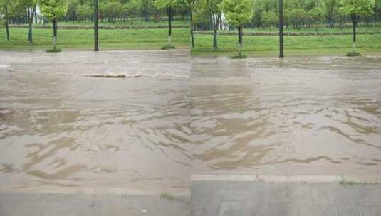 夏天雨季杭州城市街道积水过多画面高清在线视频素材下载