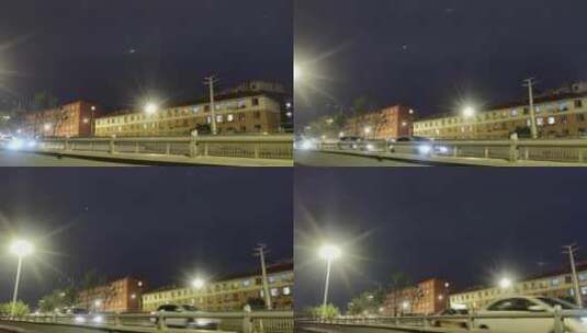 夜晚天桥上的车流高清在线视频素材下载