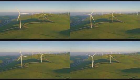 空中飞行可再生能源风电场高清在线视频素材下载