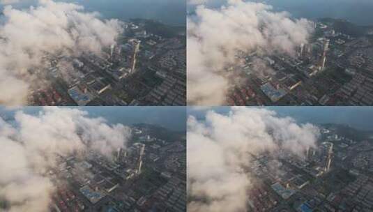航拍飞云之下的威海高新区城市高清在线视频素材下载