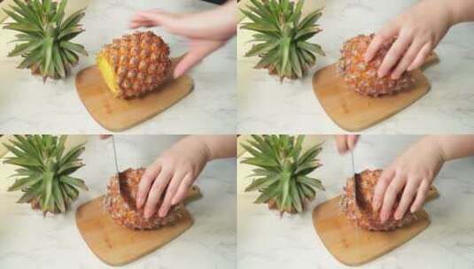 切菠萝削菠萝皮高清在线视频素材下载