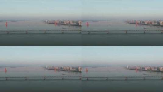 武汉长江清晨风光竖屏航拍高清在线视频素材下载