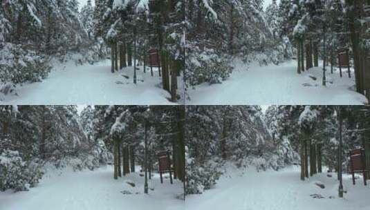 金华山森林露营基地冬季雪景航拍高清在线视频素材下载
