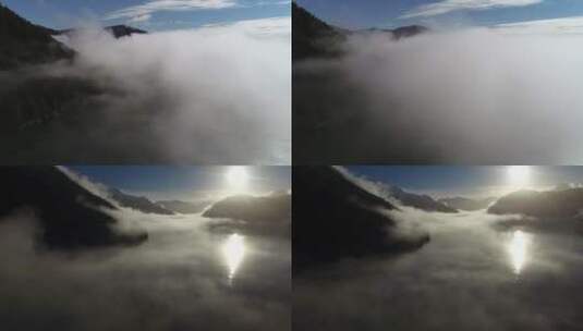 航拍原始森林山河云海云雾飘渺高清在线视频素材下载