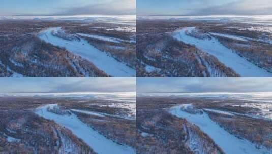 航拍航拍内蒙古根河湿地雪景高清在线视频素材下载