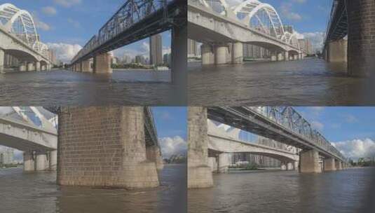 1080p哈尔滨松花江铁路大桥底部视角高清在线视频素材下载