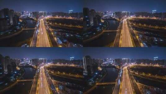 天津新红桥高架桥车流延时高清在线视频素材下载