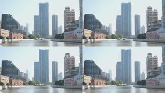 上海河流河道城市大厦高楼高清在线视频素材下载