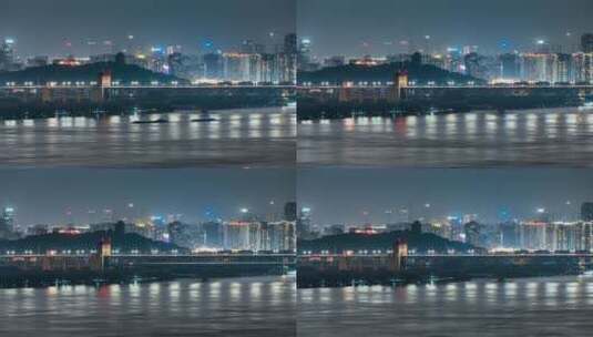 南京长江大桥背景城市天际线夜景高清在线视频素材下载