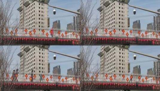 天桥福字灯笼楼房工地交通监控电子眼高清在线视频素材下载