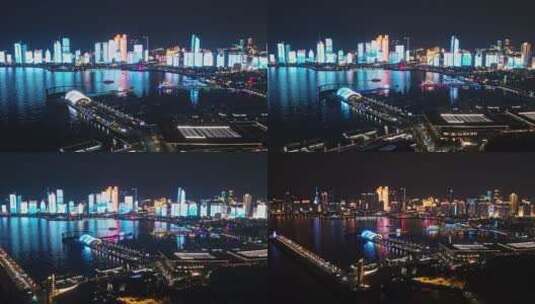 青岛城市夜景青岛灯光秀高清在线视频素材下载