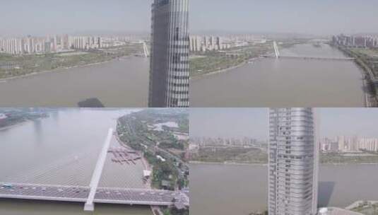 西安浐灞彩虹桥灞河生态区航拍灰片高清在线视频素材下载