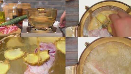 猪肉下锅煮熟高清在线视频素材下载