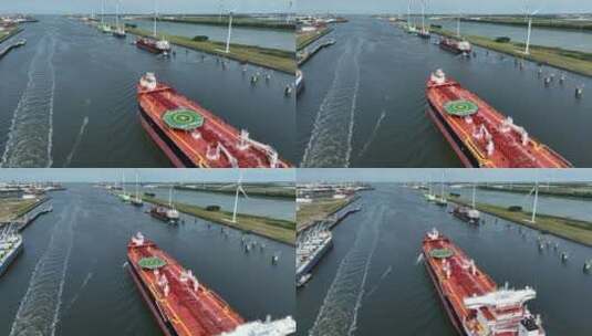 穿越海港的油轮高清在线视频素材下载