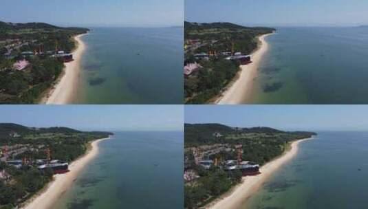 航拍山东威海刘公岛城市海岸风光高清在线视频素材下载