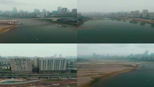 竖屏重庆嘉陵江周边城市建筑航拍高清在线视频素材下载