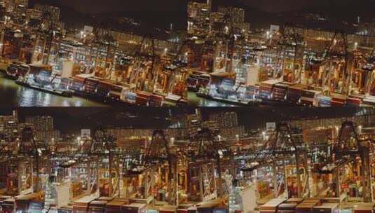 航拍香港青衣集装箱港口运作夜景高清在线视频素材下载