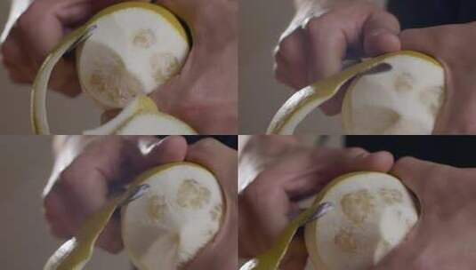 剥柠檬果的慢动作高清在线视频素材下载