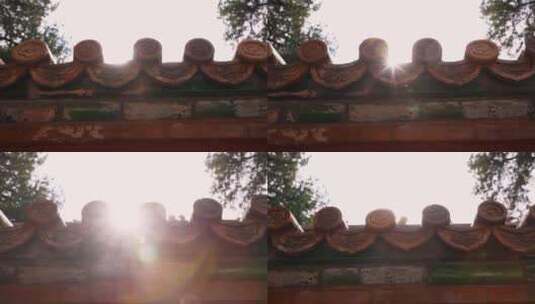 阳光穿过故宫古建筑屋檐琉璃瓦片升格慢镜头高清在线视频素材下载