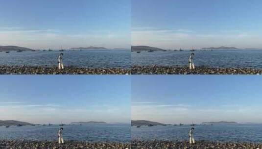 烟台大黑山岛，海上“龙爪山”景区海景高清在线视频素材下载