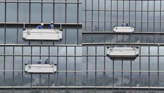 上海环球金融中心擦玻璃工人高清在线视频素材下载