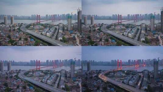 武汉鹦鹉洲长江大桥日转夜延时高清在线视频素材下载